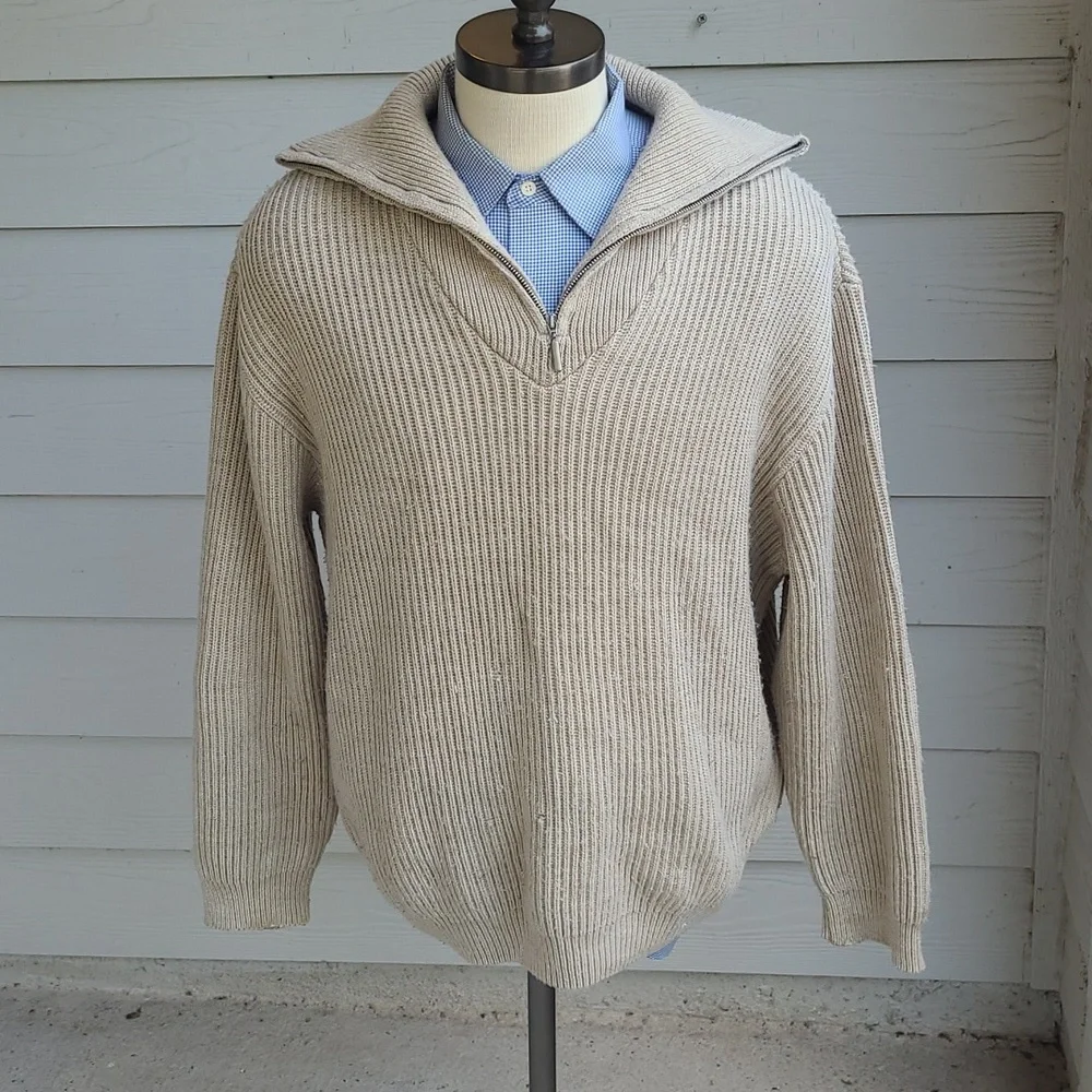 LE PAS DE L'OURS Beige Weave Knit France Sz XL Pullover Mechanic Hunting Sweater